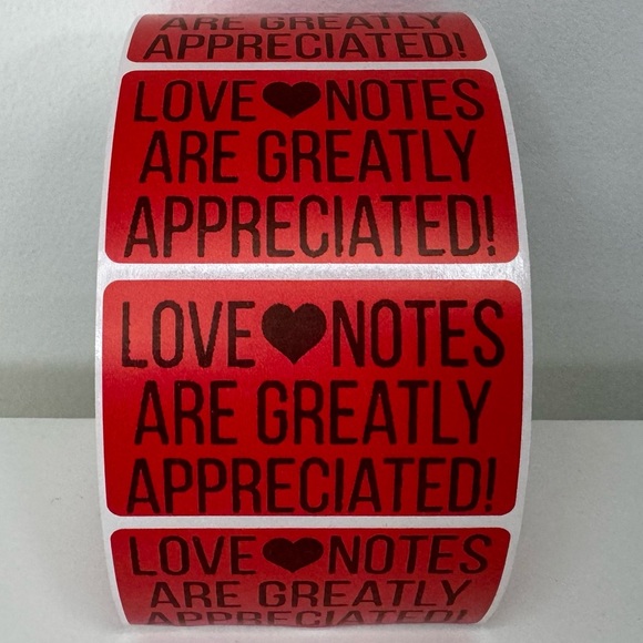 Thank You love notes are greatly appreciated stickers (100 pack) 2" - Picture 1 of 7